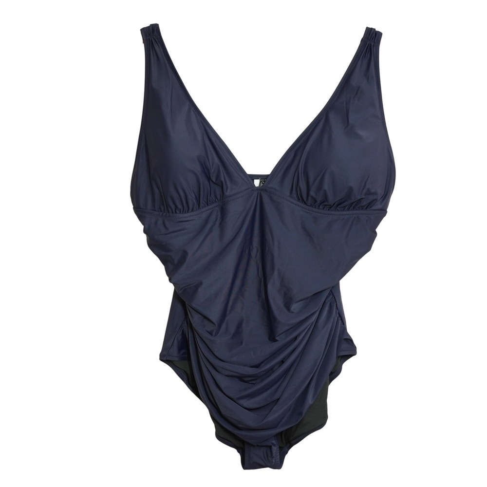 J. Crew Size 22 NEW Ruched V-Neck One-Piece Swimsuit Navy Blue Resort Beach Chic